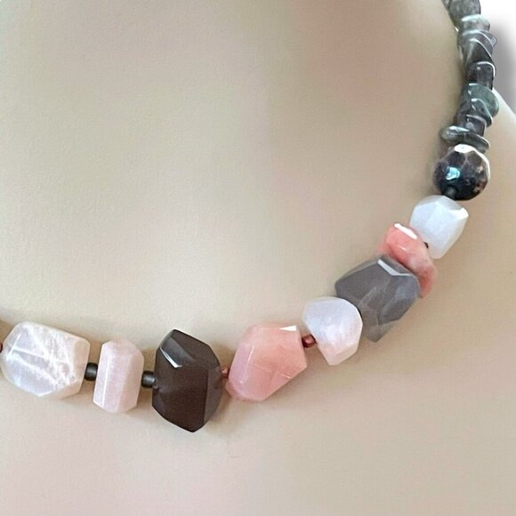 Peyote Bird Necklace Sterling Silver Moonstone Labradorite Agate Beaded 15" Boho - Picture 6 of 16